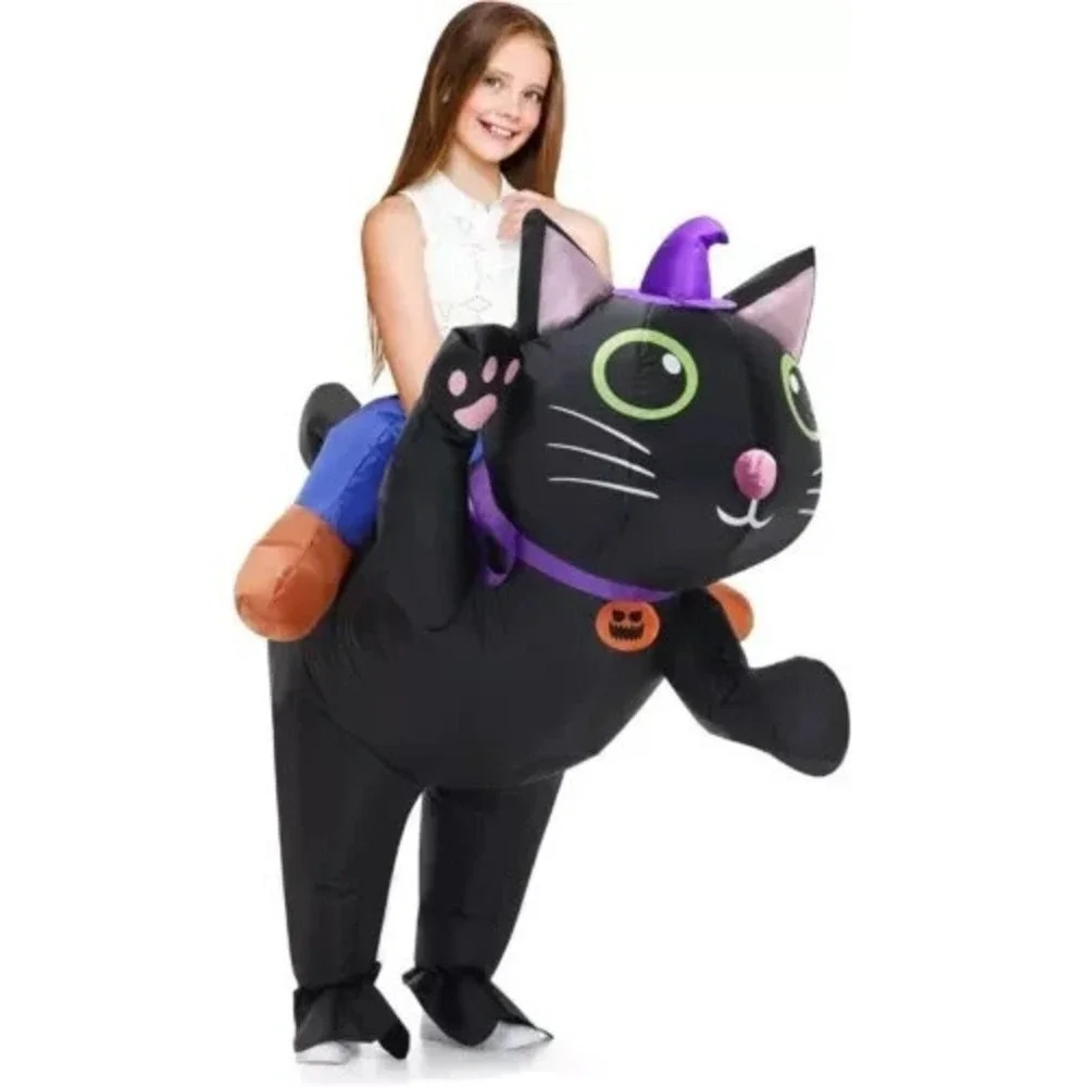 Puff Me Up RideOn Black Cat Inflatable Costume Child 7/10 Halloween Blow Up